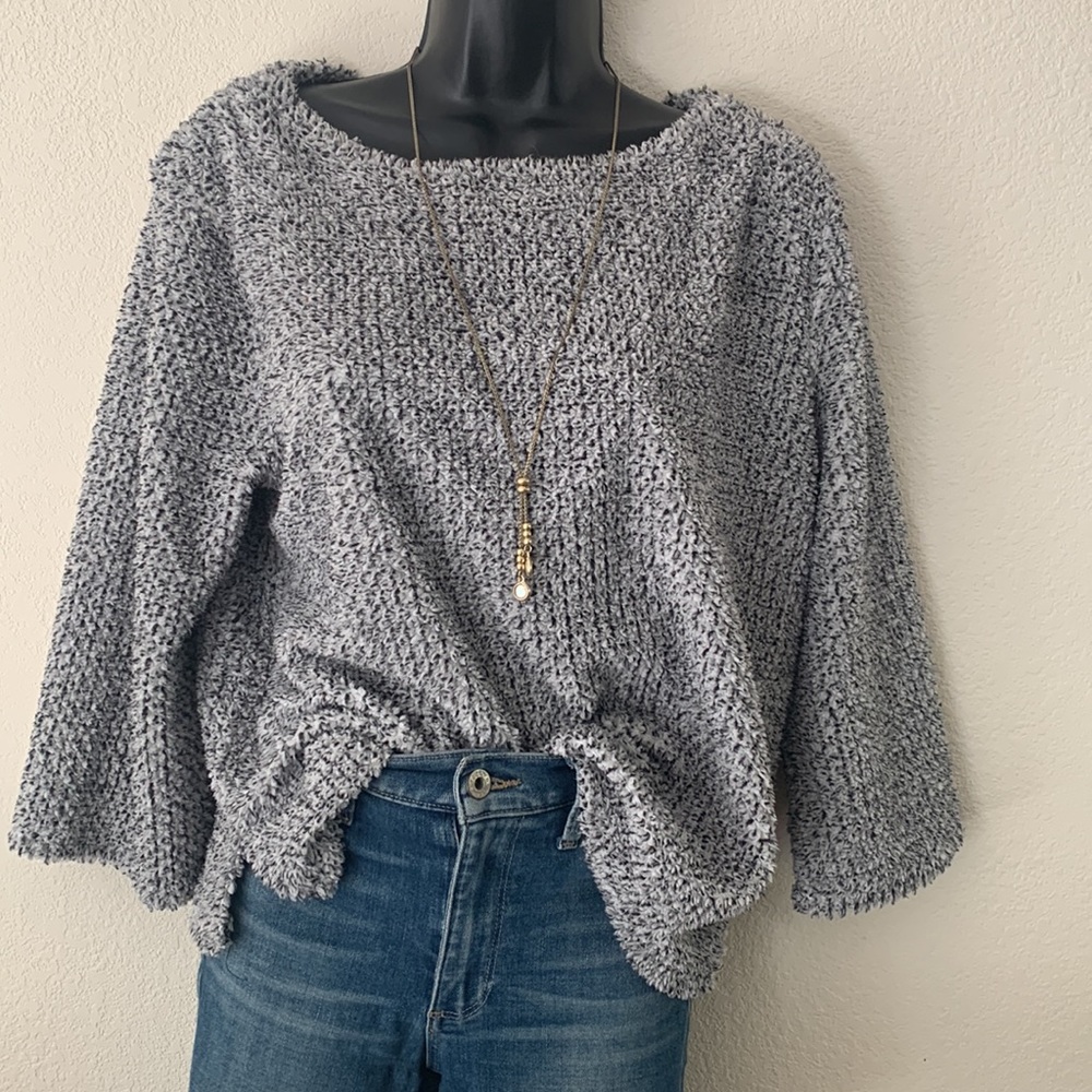 Vince Camuto 3/4 Sleeve Bouclé Sweater Size M Black & White Preppy Boxy Soft